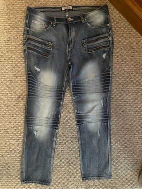 White Tag Premium Denim Men's Jeans 38x30 Blue Dark Wash Contrast Stitch Y2